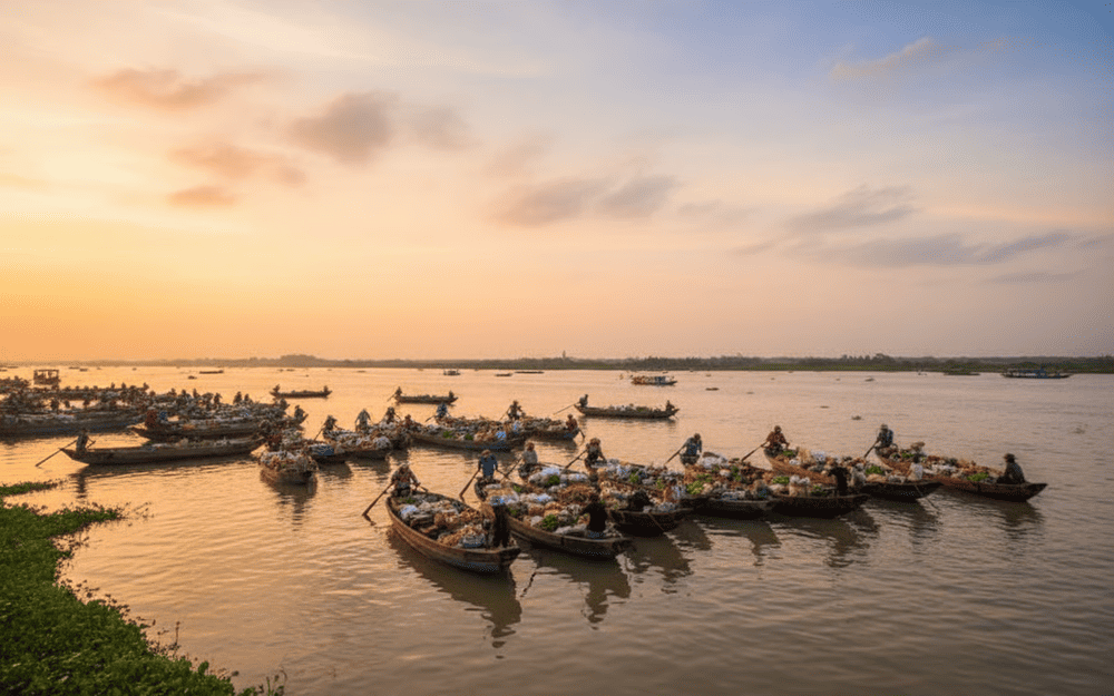 Local farmers and traders exchange goods in a relaxed setting